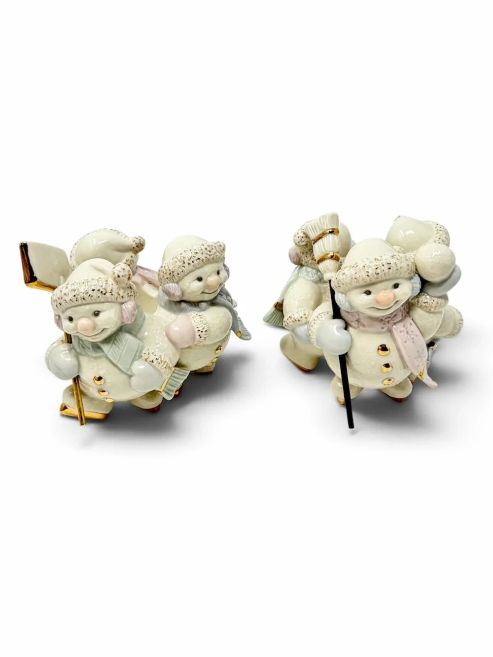 Lenox Snowlight Skating By Candlelight Pair of 2 Candlesticks Snowmen Trio